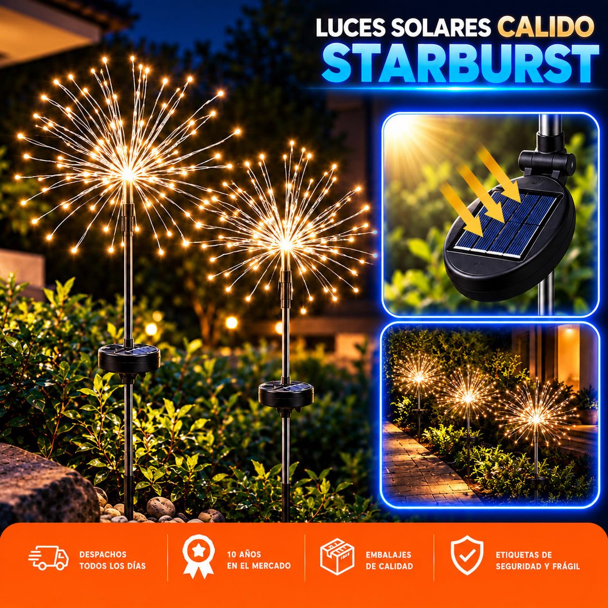 Luces solares cálidas para jardín
