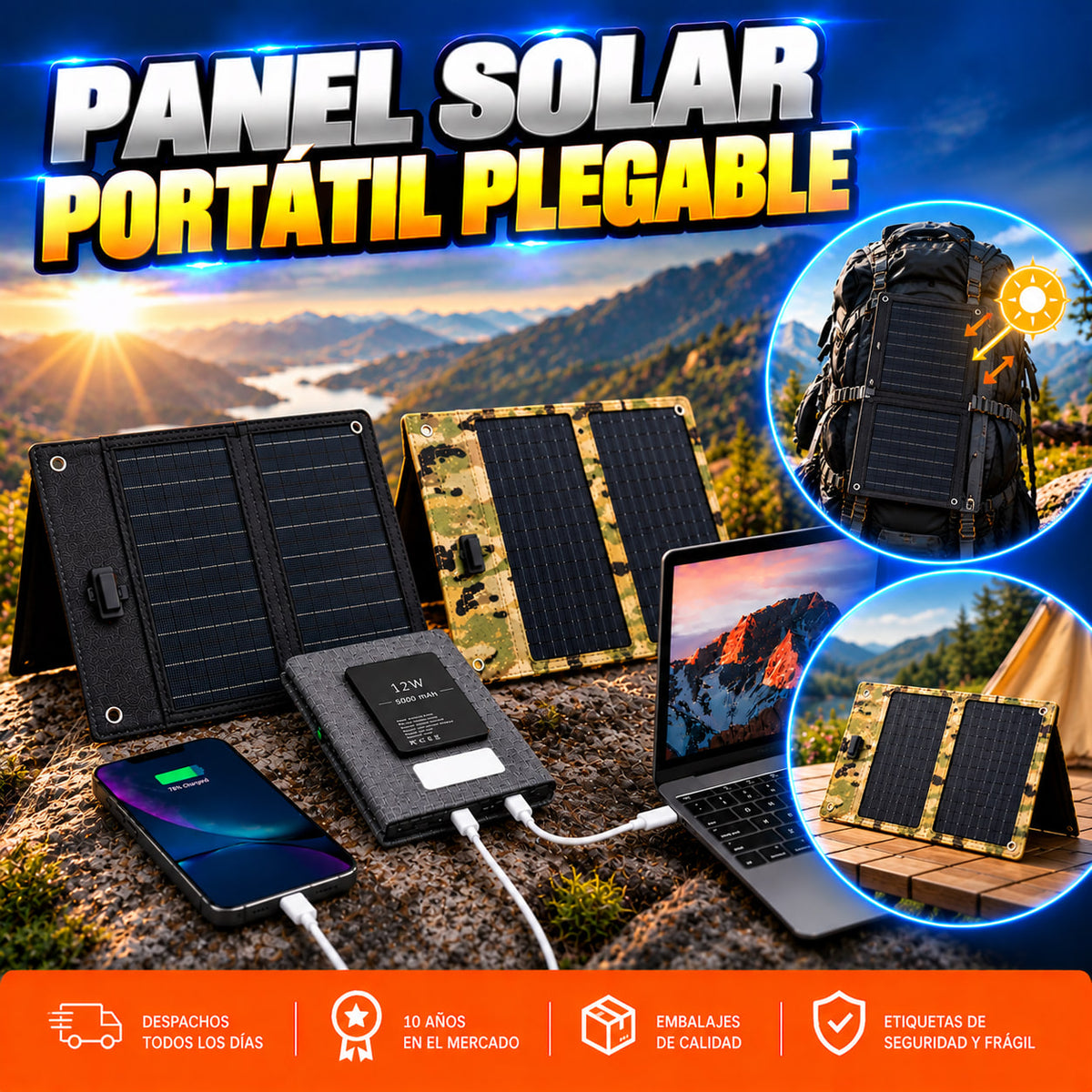 Panel solar portátil plegable
